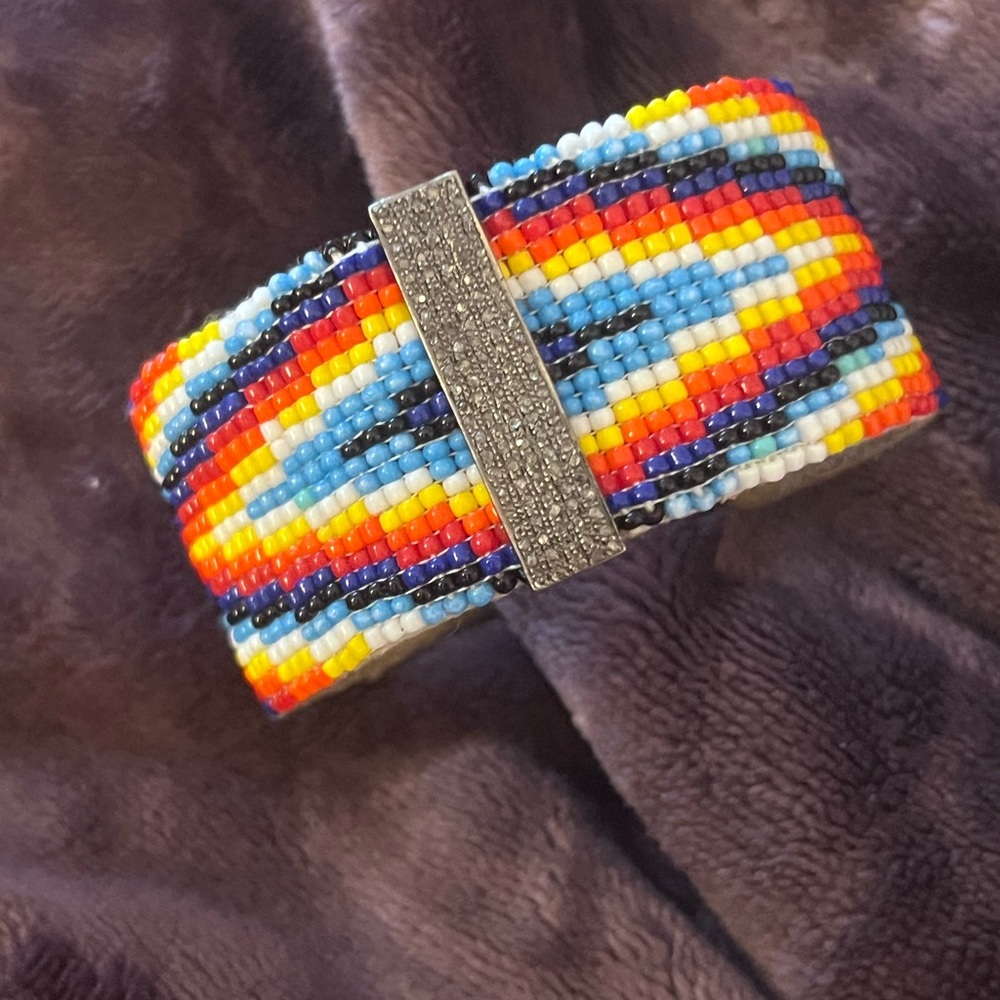 Colorful Beaded Bracelet with Diamond Accent